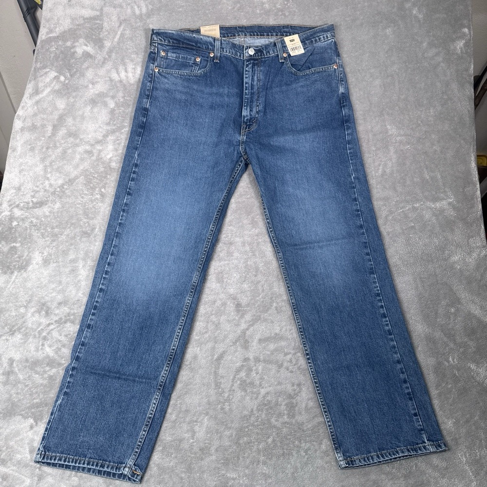 Levis 505 Regular Fit Stretch Jeans Mens 38x30 Medium Wash Blue Straight Leg NWT